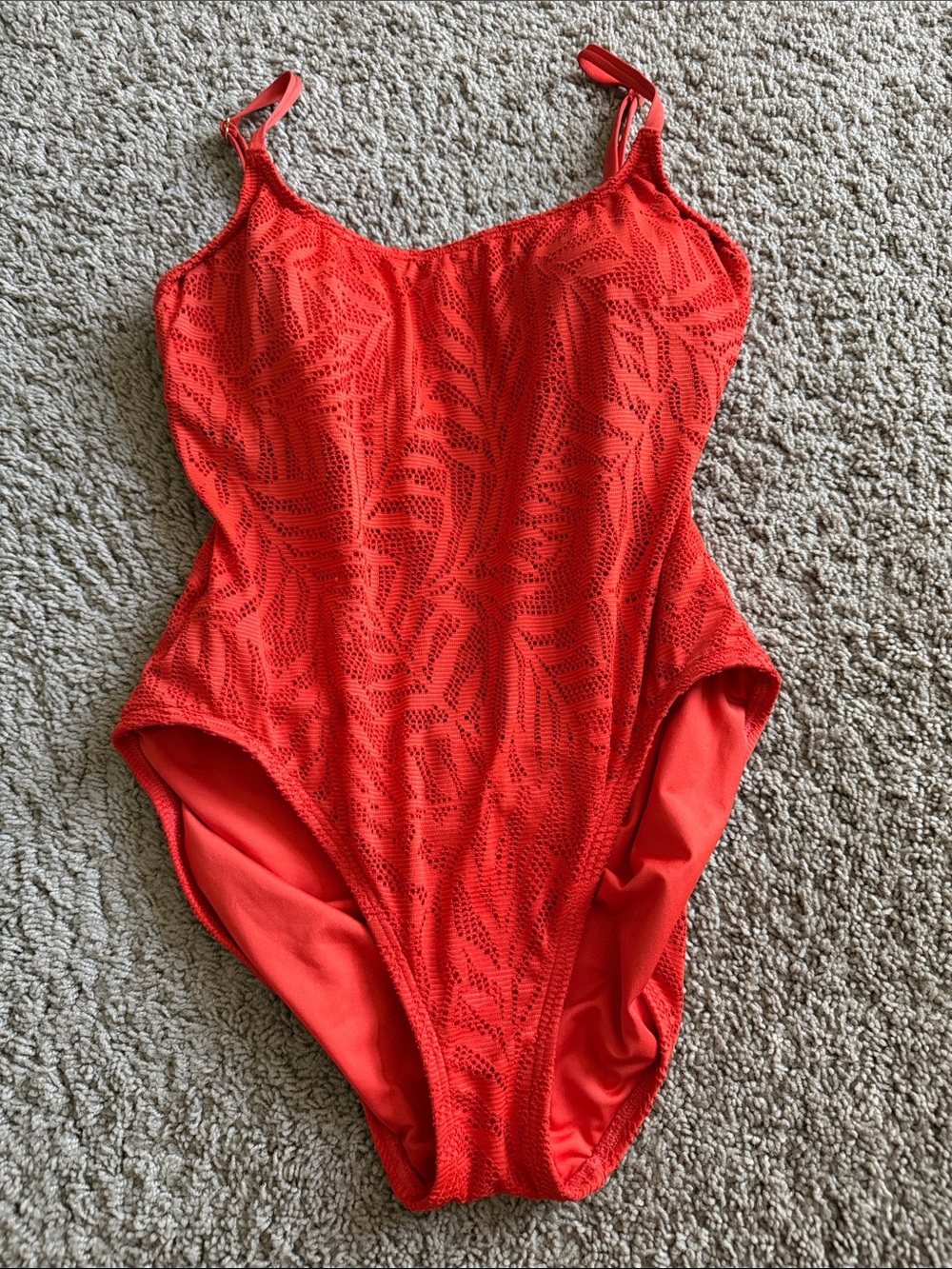Carmen Marc Valvo size 12 orange one piece sheer middle swimsuit